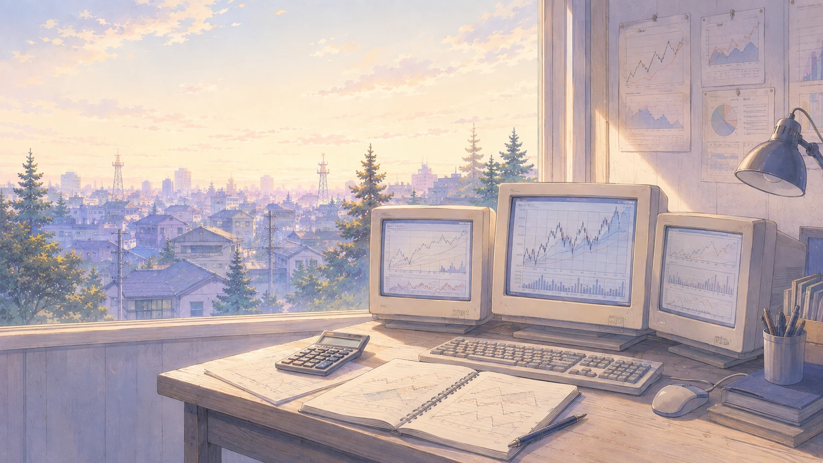 A quiet trading desk at first light.